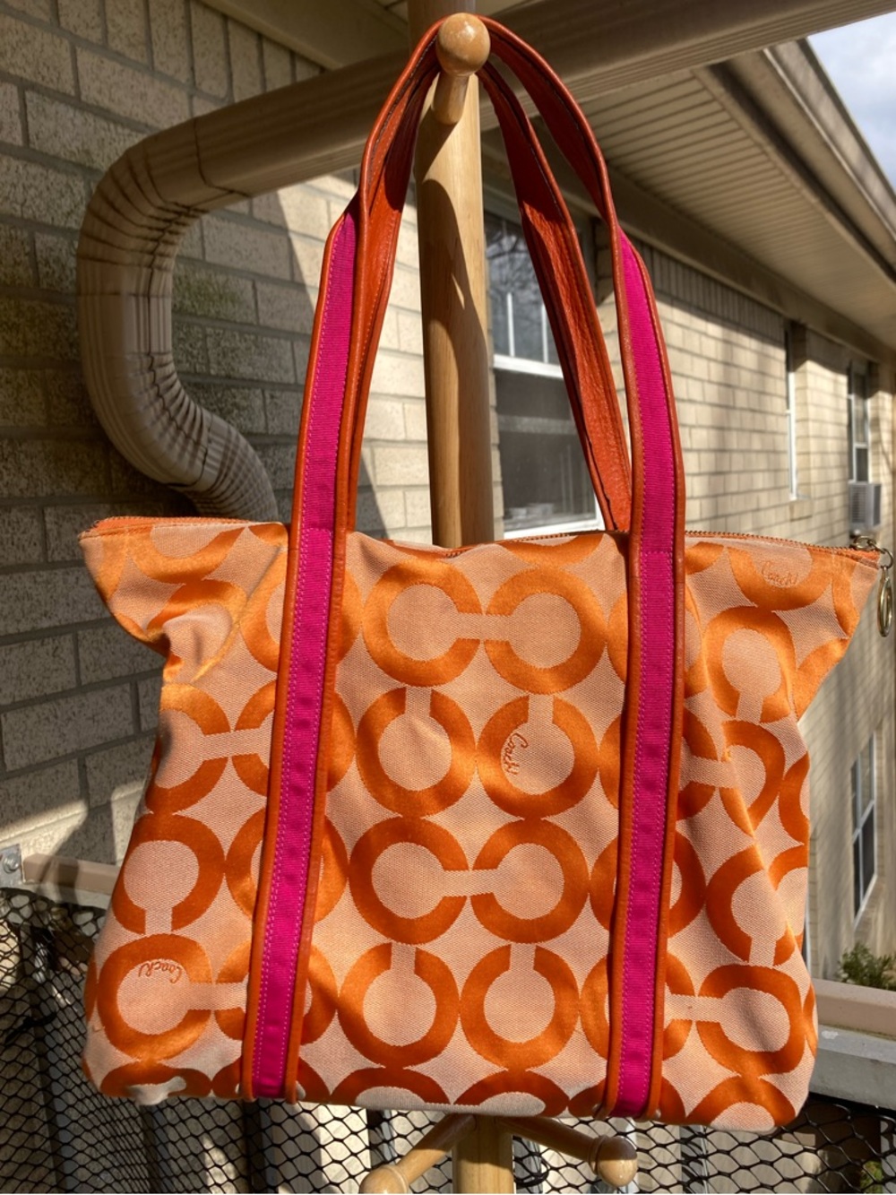 Coach Poppy Orange Signature Print Large Zipper Top Tote Bag 2009 KO994 13826 - Picture 7 of 17